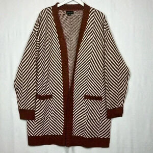 Fortune & Ivy Womens Cardigan Rust & Cream XL Open Front Long Line Chevron Comfy